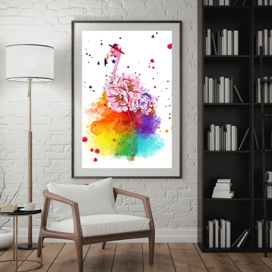 Pink Florance Flamingo Tropical Wall Art Poster Print