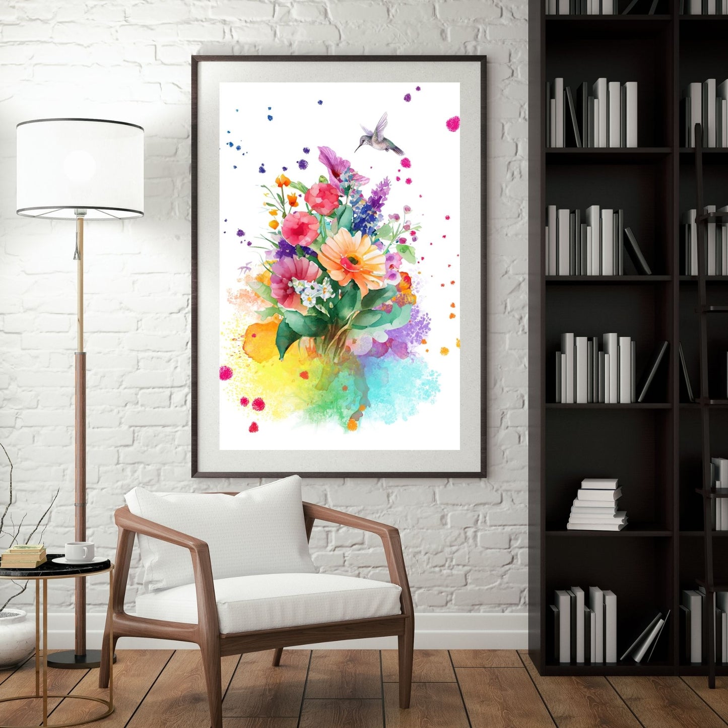 Hummingbird Art with Flowers
