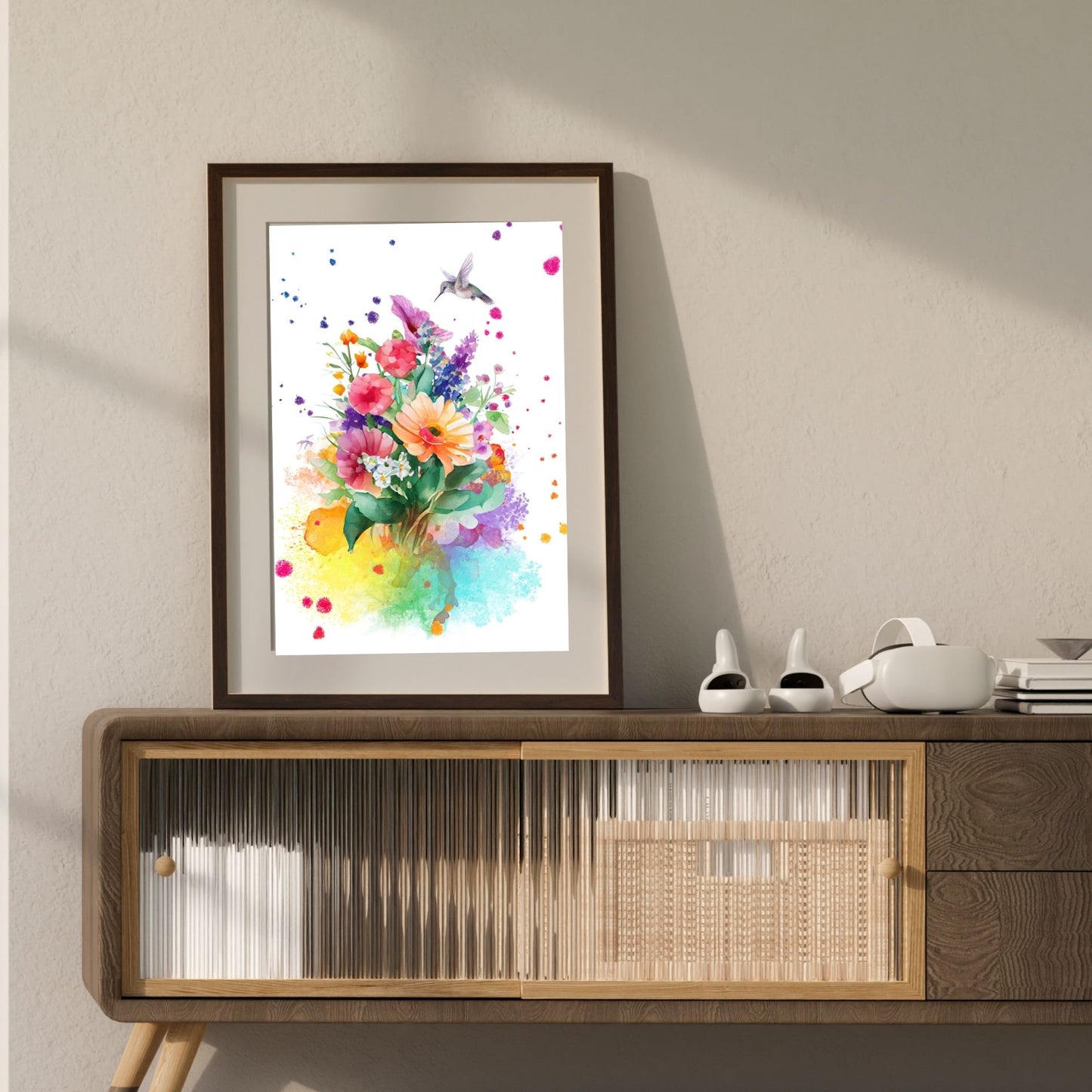 Hummingbird Art with Flowers