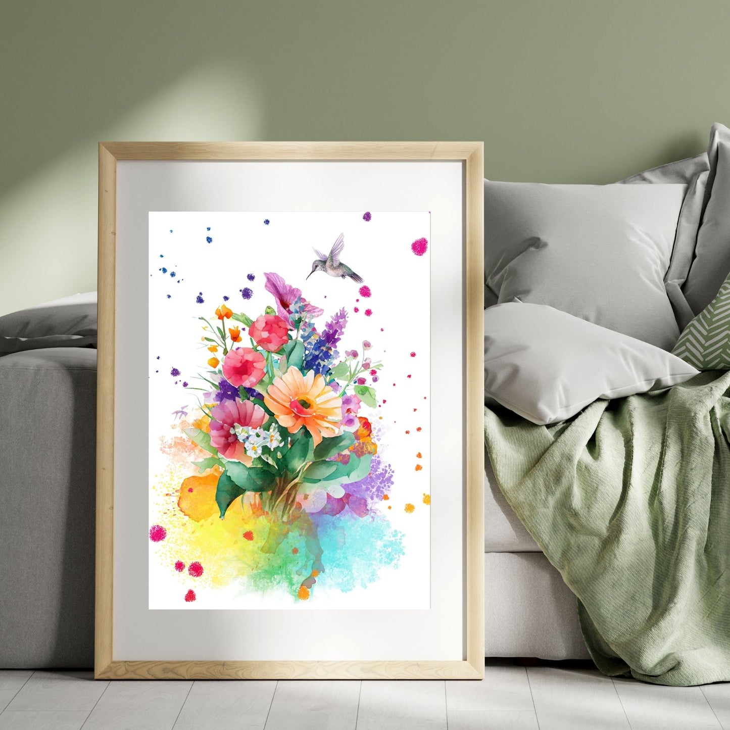 Hummingbird Art with Flowers