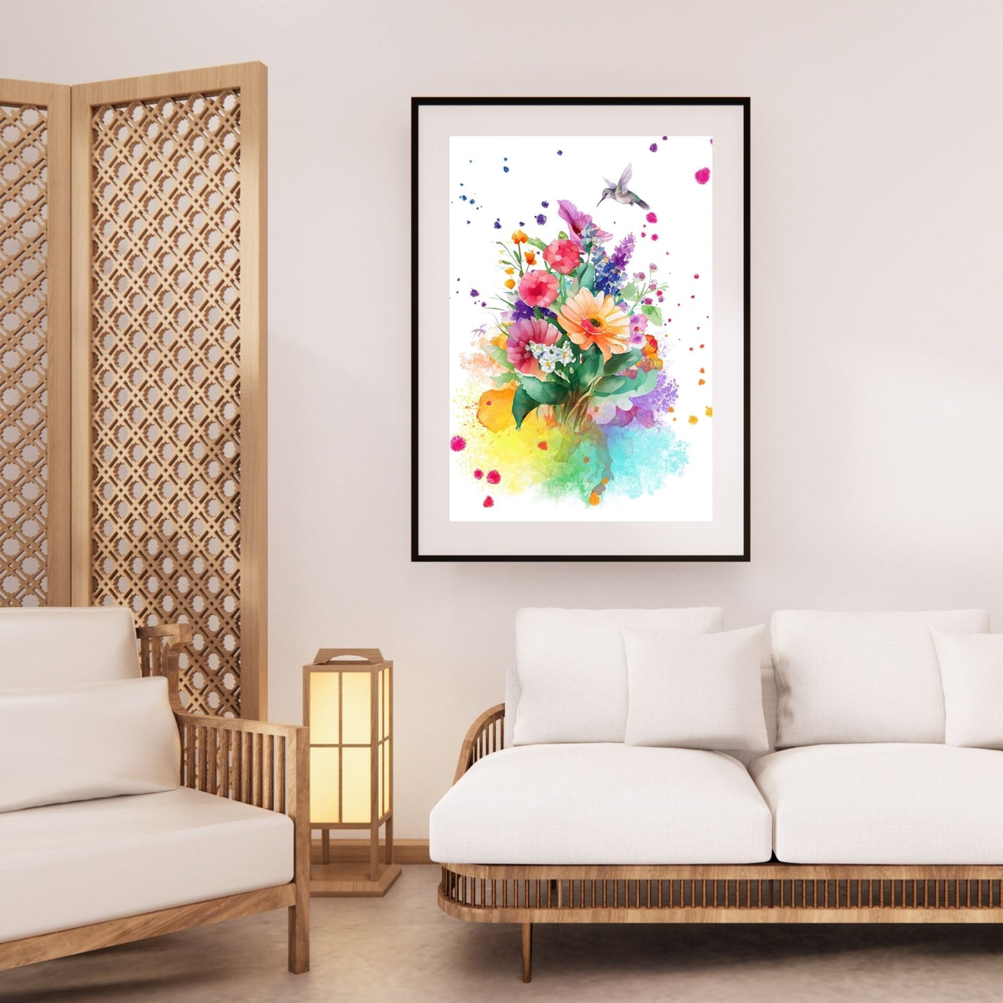Hummingbird Art with Flowers