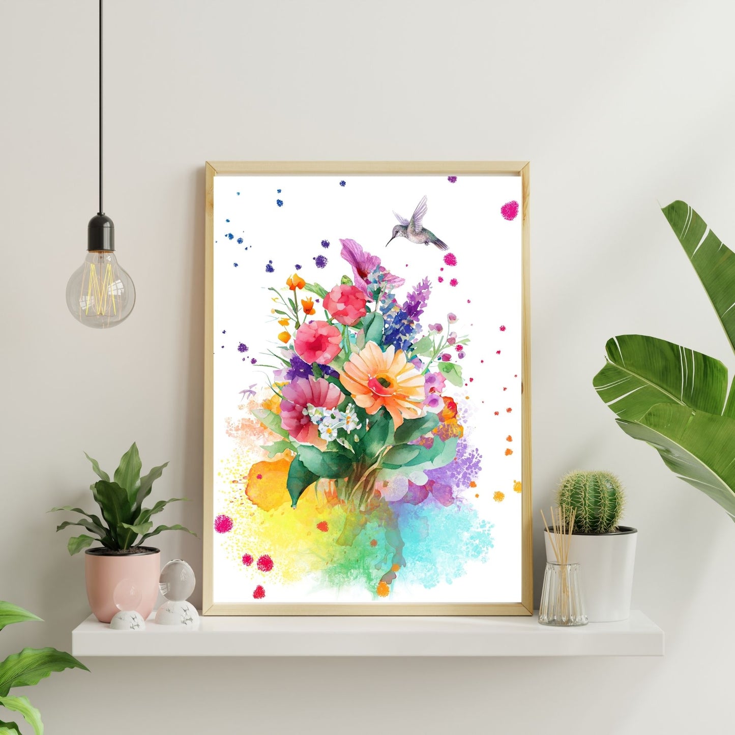 Hummingbird Art with Flowers