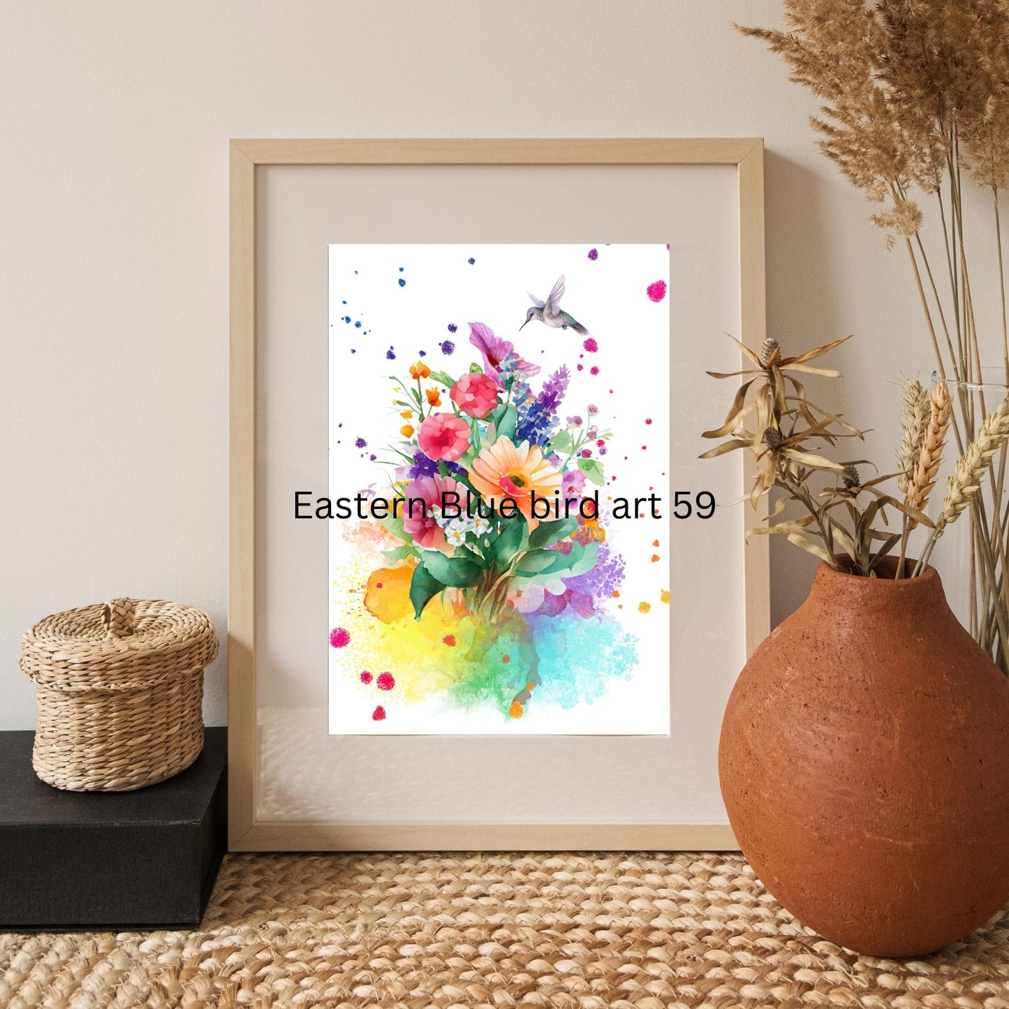 Hummingbird Art with Flowers