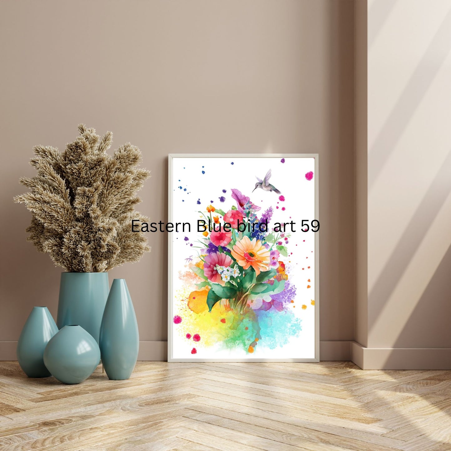 Hummingbird Art with Flowers