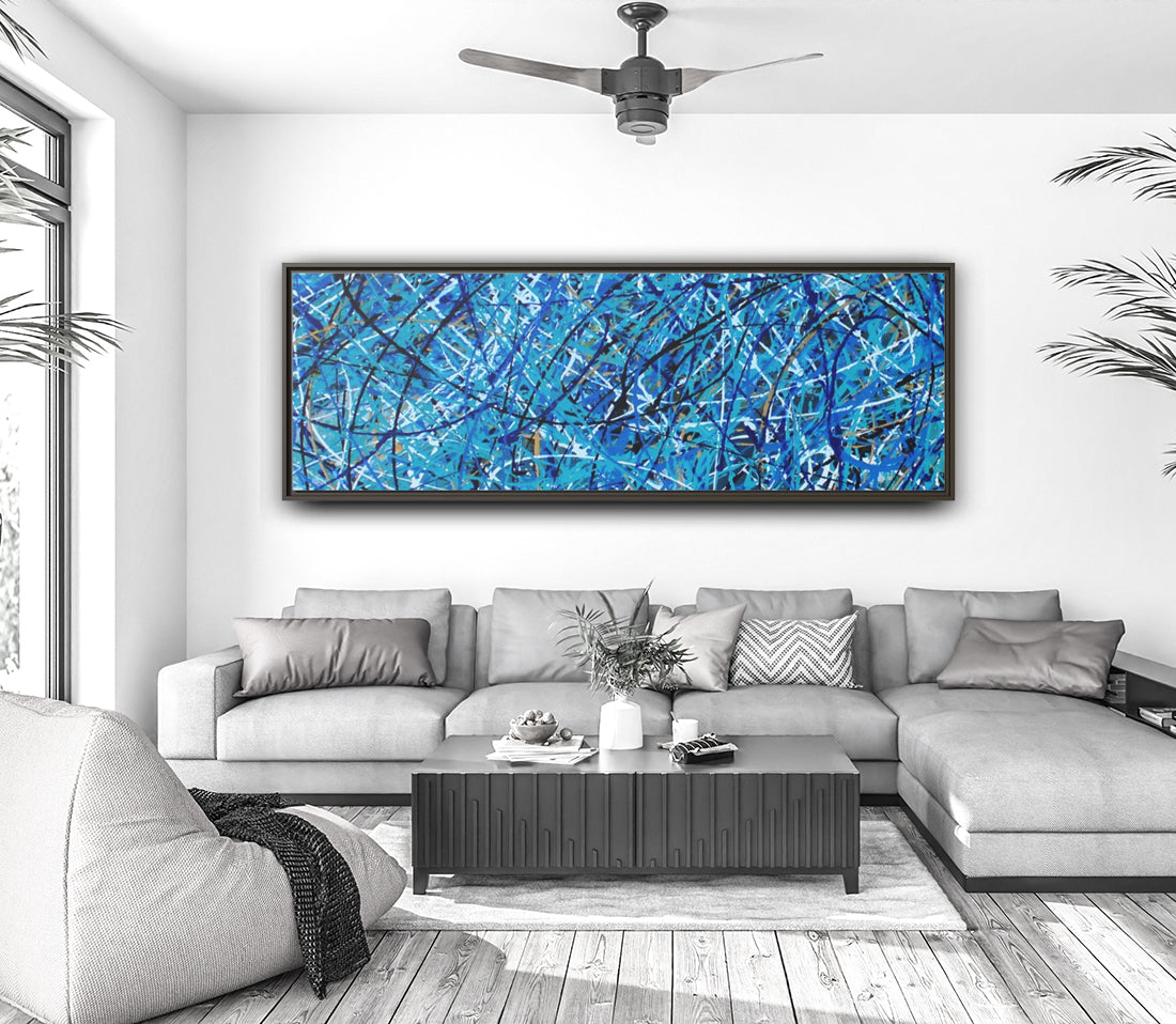 Canvas Art, Abstract Artwork, Blue Jackson Pollock Style Painting, Framed Wall Decor, Home Decoration Print #1002