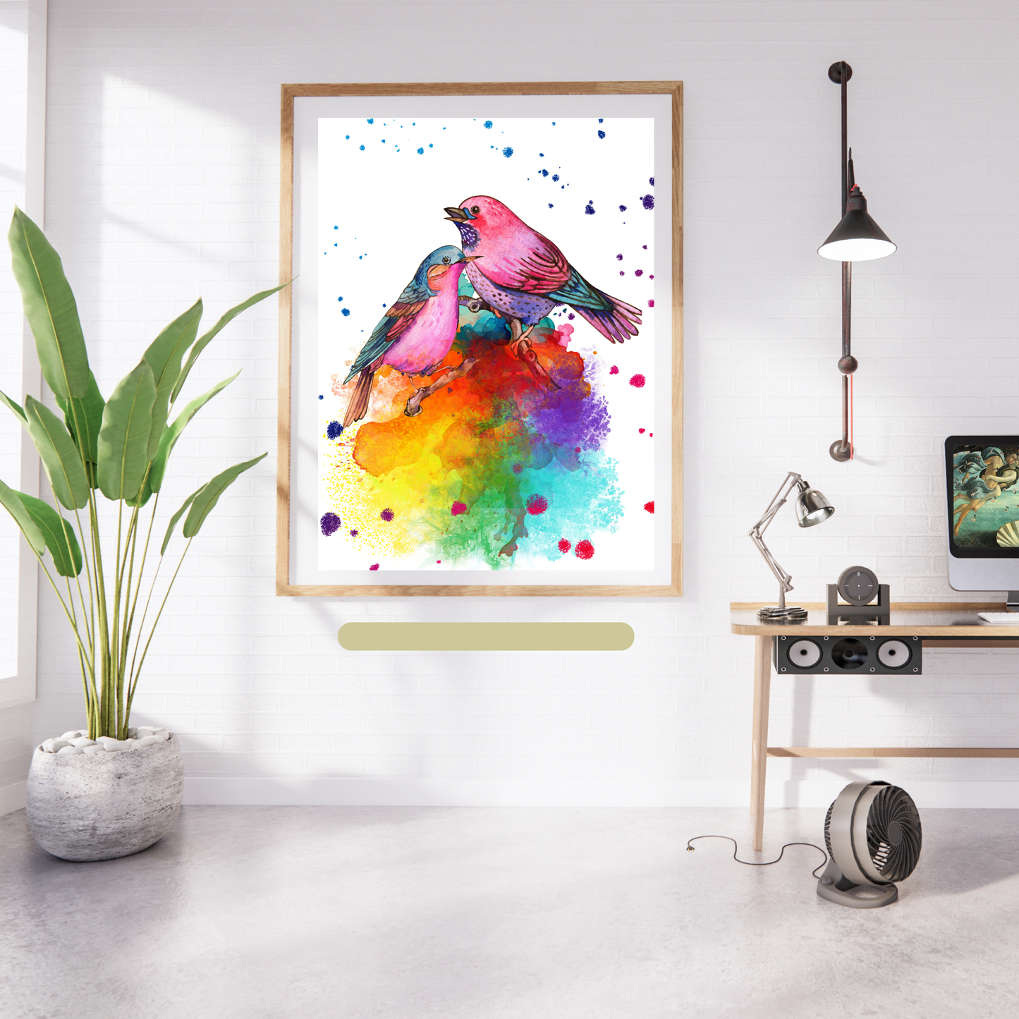 Two Love Birds singing sitting on branches Poster Prints Birds Art 67