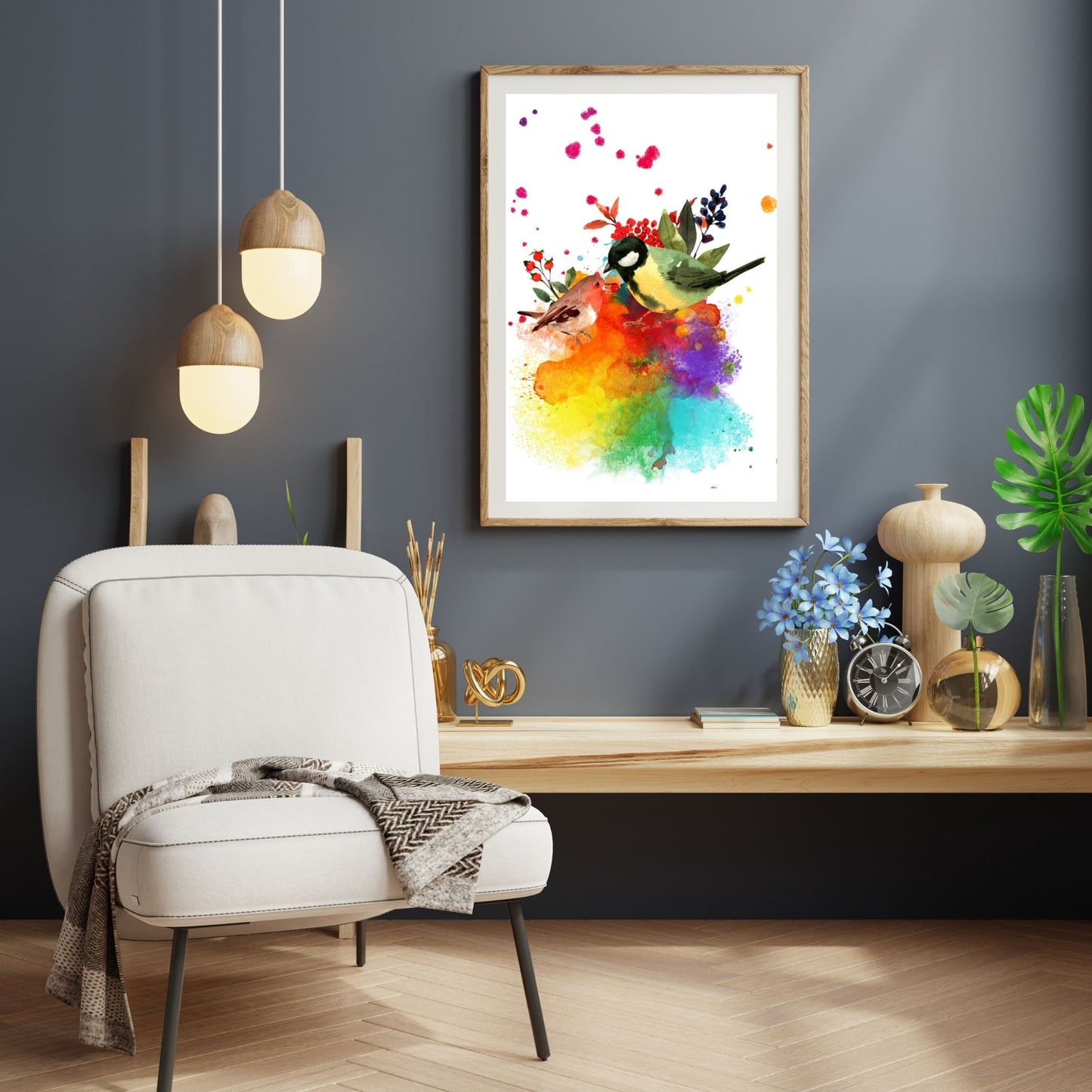 Tropical Two Birds Chickadee Art