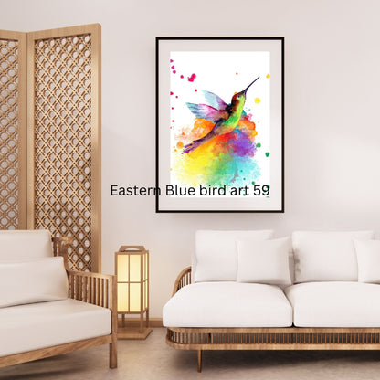 Colorful Hummingbird Decor, Bird Lover Art Print, Tropical hummingbird illustration Posters, Nature-Inspired Bird Art, Eastern Blue bird 60