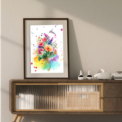 Hummingbird Art with Flowers